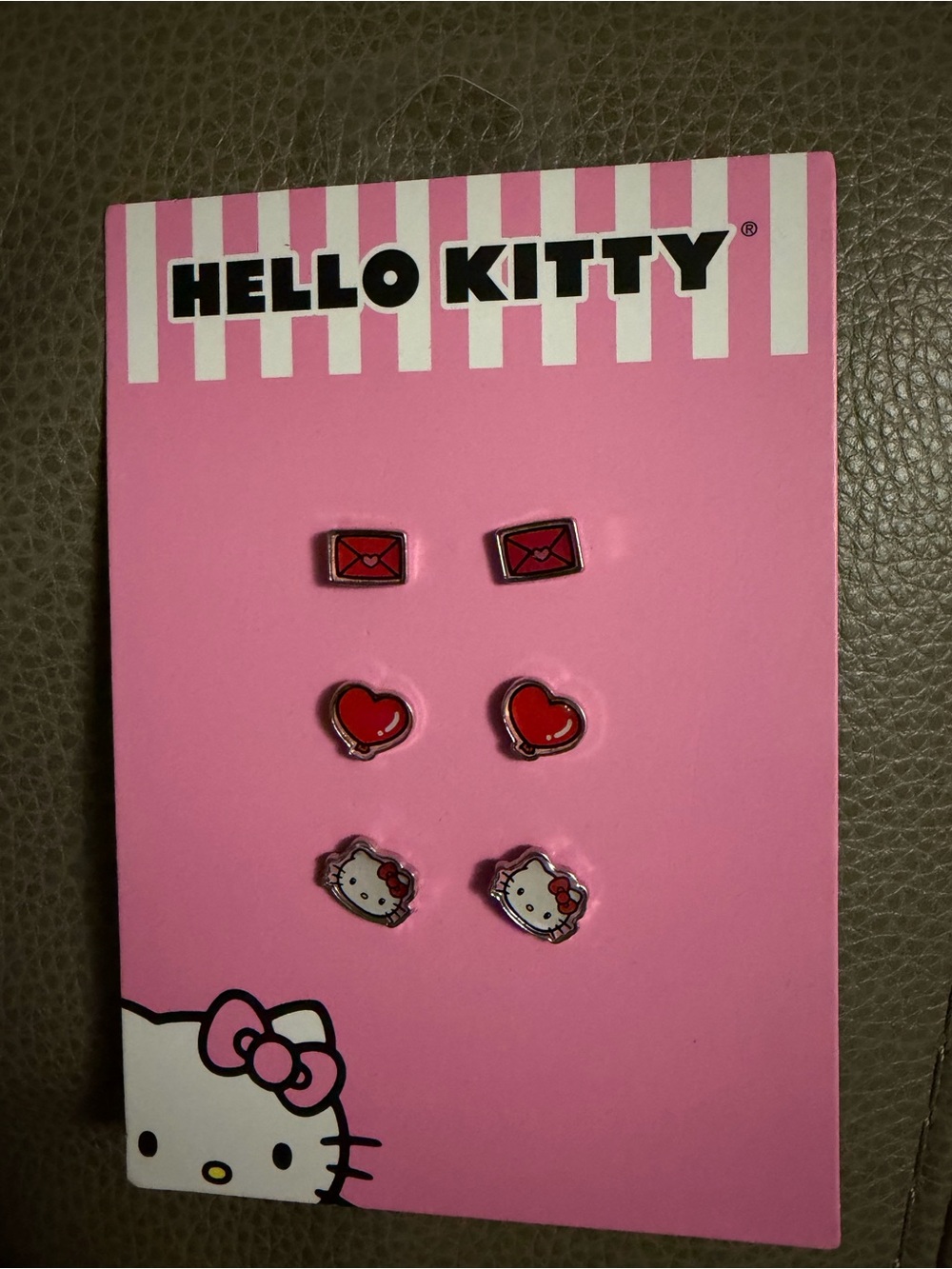 Hello Kitty Pink and Red Kids Earring Set - 3 Pairs (Pierced ears)